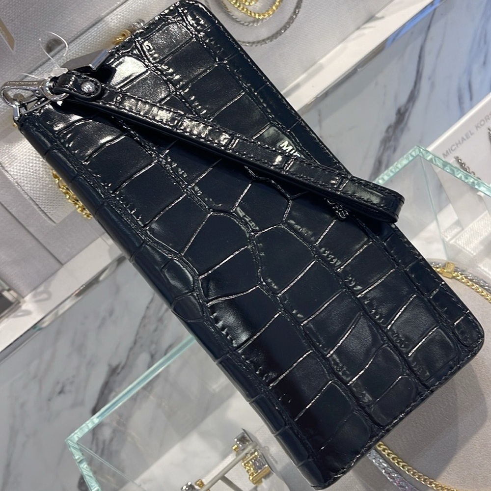 Michael Kors JST Lg Metallic Crocodile Embossed Leather Continental Wallet Wrtlt - Picture 7 of 16